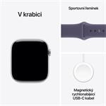 Apple Watch Series 11 GPS 42 mm strieborné puzdro Fialový športový remienok - S/M