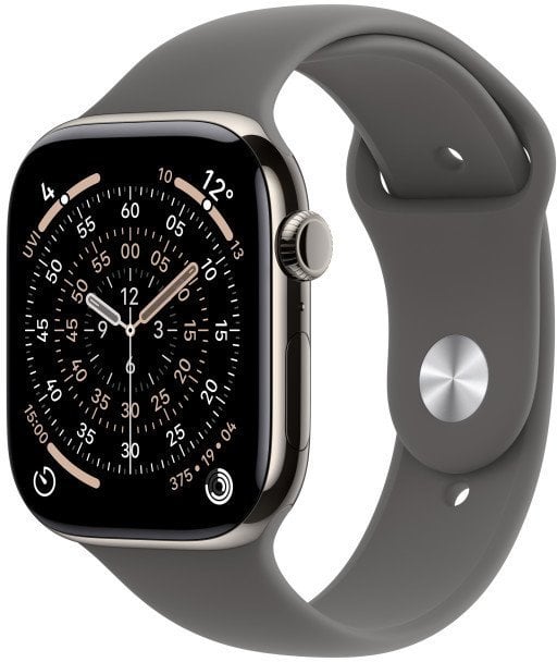 Apple Watch Series 11 GPS + Cellular 42mm Natural Titanium Case with Stone Grey Sport Band - M/L