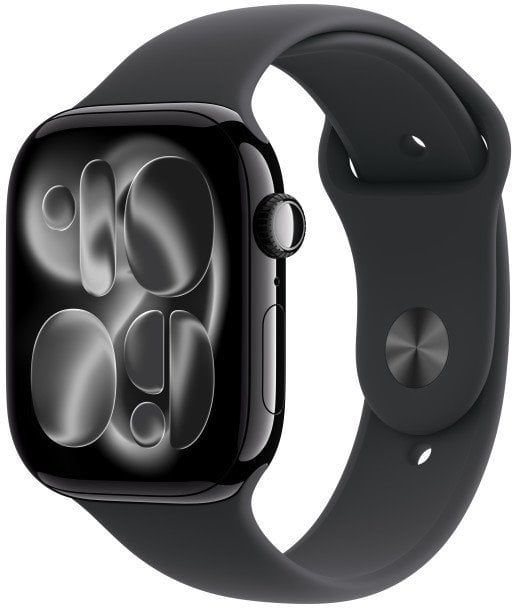 Apple Watch Series 11 GPS + Cellular 46mm Jet Black Aluminium Case with Black Sport Band - S/M