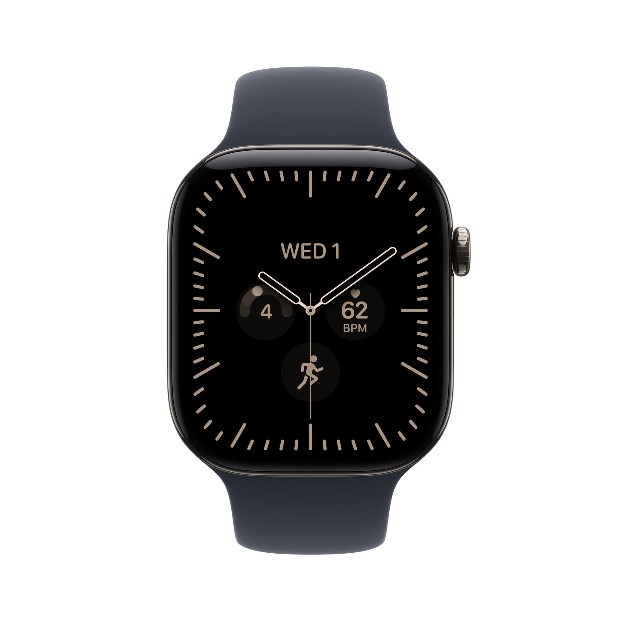 Apple Watch Series 12 GPS + Cellular 42 mm, puzdro z prírodného titánu s tmavomodrým športovým remienkom – M/L