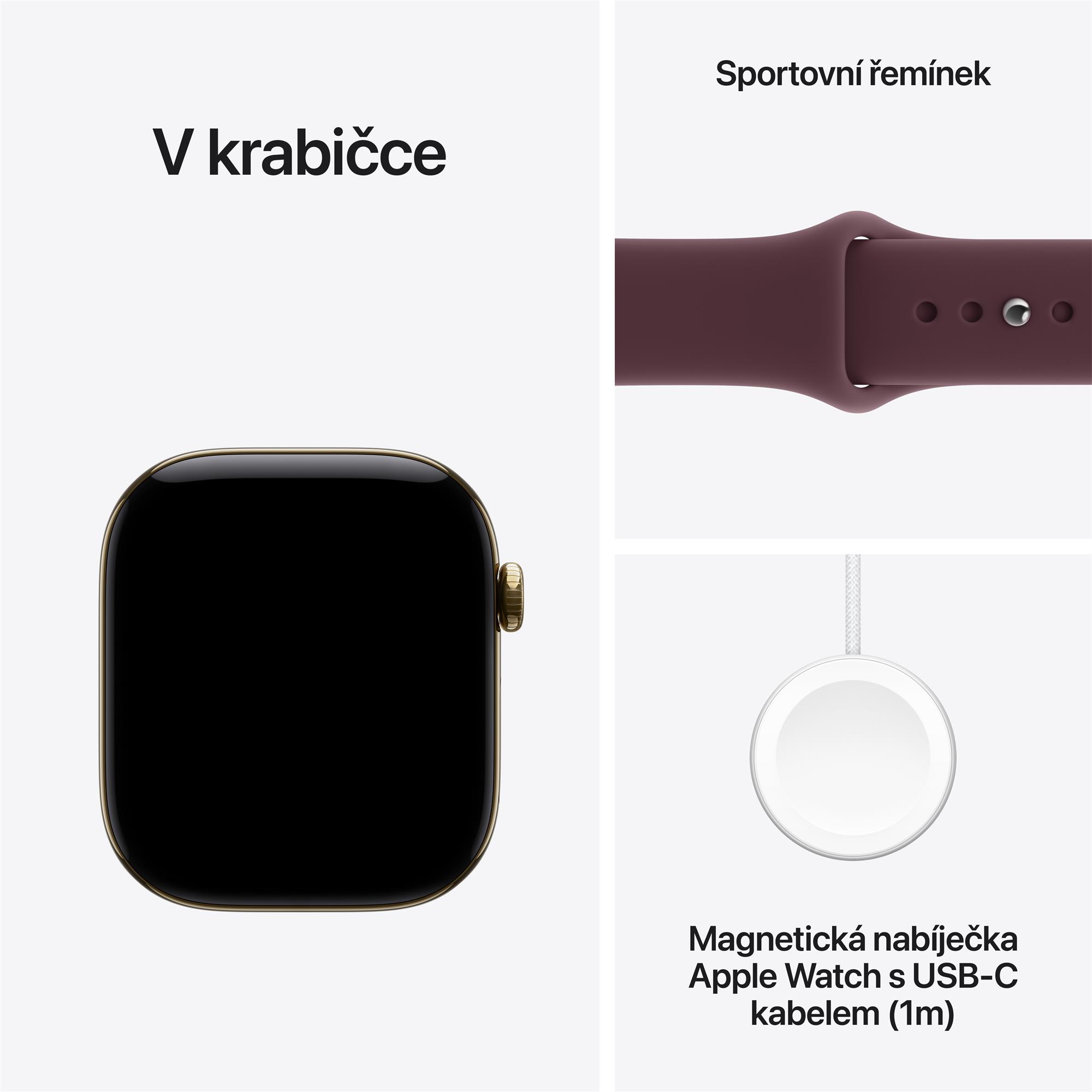 Apple Watch Series 12 GPS + Cellular 42 mm, puzdro z titánu v odtieni Radiant Gold so športovým remienkom v odtieni Burgundy – S/M