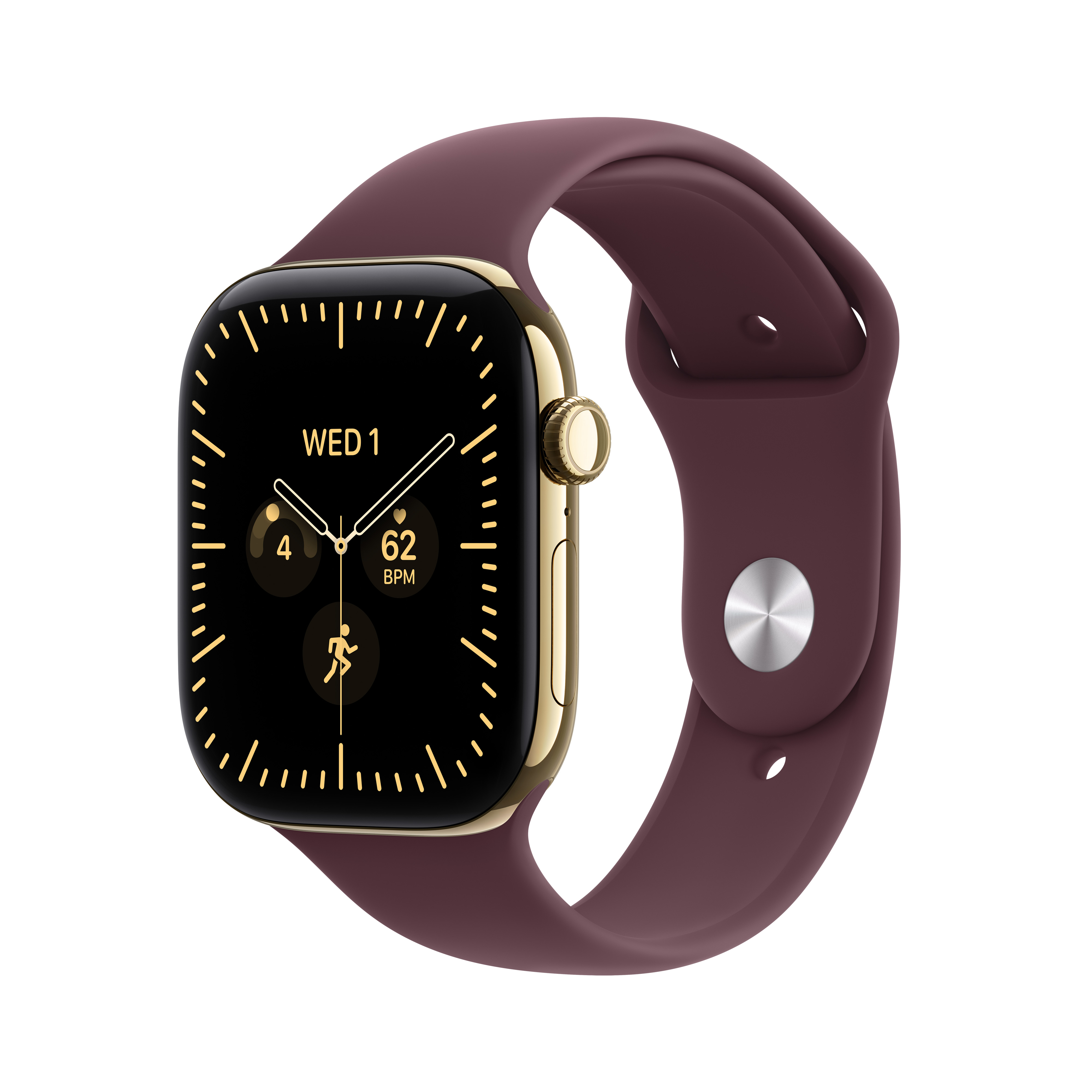 Apple Watch Series 12 GPS + Cellular 46 mm, puzdro z titánu v odtieni Radiant Gold s športovým remienkom v odtieni Burgundy – S/M
