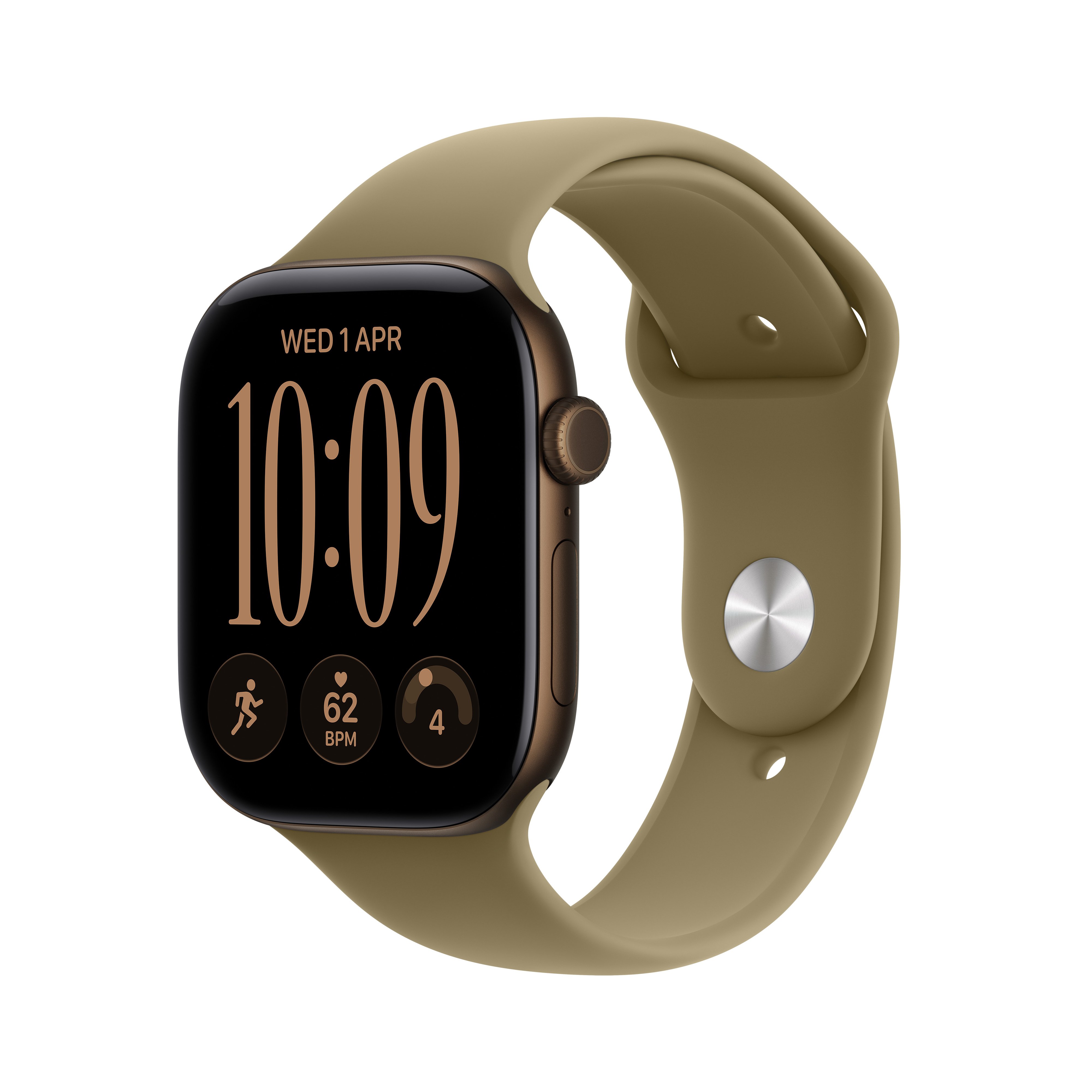Apple Watch Series 12 GPS + Cellular 46 mm, tmavobronzové hliníkové puzdro s olivovým športovým remienkom – M/L