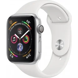 APPLE Watch Series 4 GPS, 44mm Silver Aluminium Case with White Sport Band