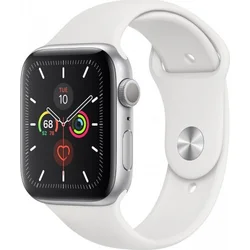 APPLE Watch Series 5 GPS, 44mm Silver Aluminium Case with White Sport Band