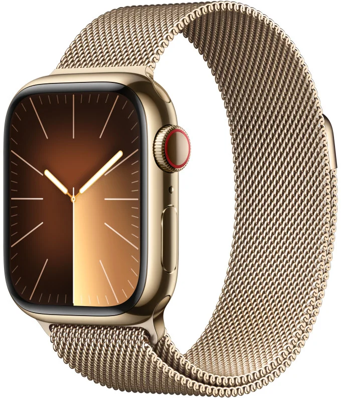 Apple Watch Series 9 41 mm Cellular Gold z nehrdzavejúcej ocele so zlatým milánskym napínačom