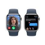 Apple Watch Series 9 41 mm Cellular Silver z nehrdzavejúcej ocele s ľadovo modrým športovým remienkom - S/M