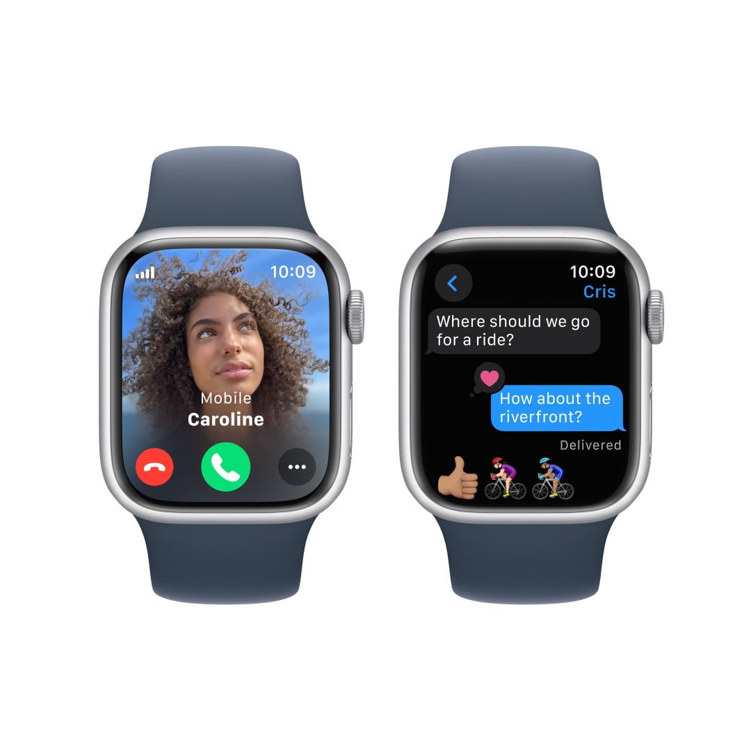 Apple Watch Series 9 41mm Cellular Stříbrný hliník s ledově modrým sportovním řemínkem - M/L