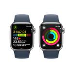 Apple Watch Series 9 41mm Cellular Stříbrný nerez s ledově modrým sportovním řemínkem - S/M