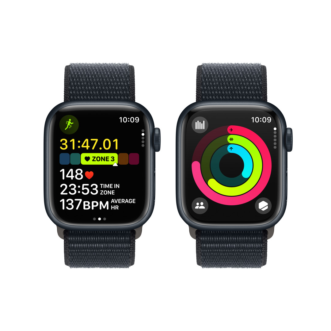 Apple Watch Series 9 41mm Cellular Temně inkoustový hliník s temně inkoustovým provlékacím sportovním řemínkem