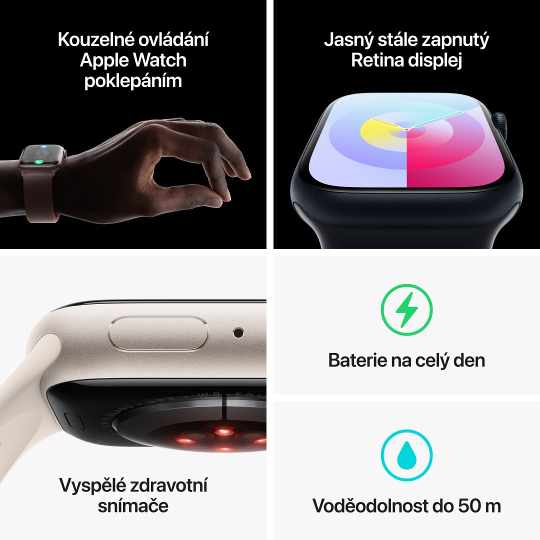 Apple Watch Series 9 41mm Růžový hliník se světle růžovým sportovním řemínkem - M/L