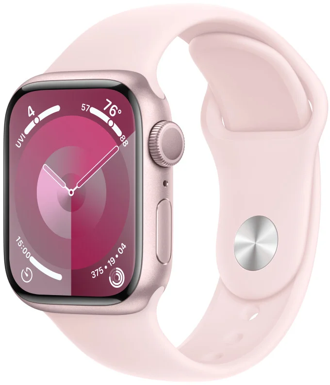 Apple Watch Series 9 41mm ružový hliník so svetloružovým športovým remienkom - S/M