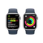 Apple Watch Series 9 41mm Stříbrný hliník s ledově modrým sportovním řemínkem -M/L