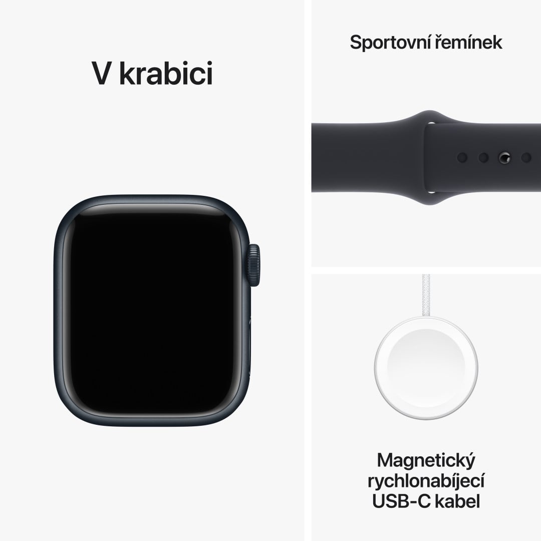 Apple Watch Series 9 41mm Temně inkoustový hliník s temně inkoustovým sportovním řemínkem - S/M