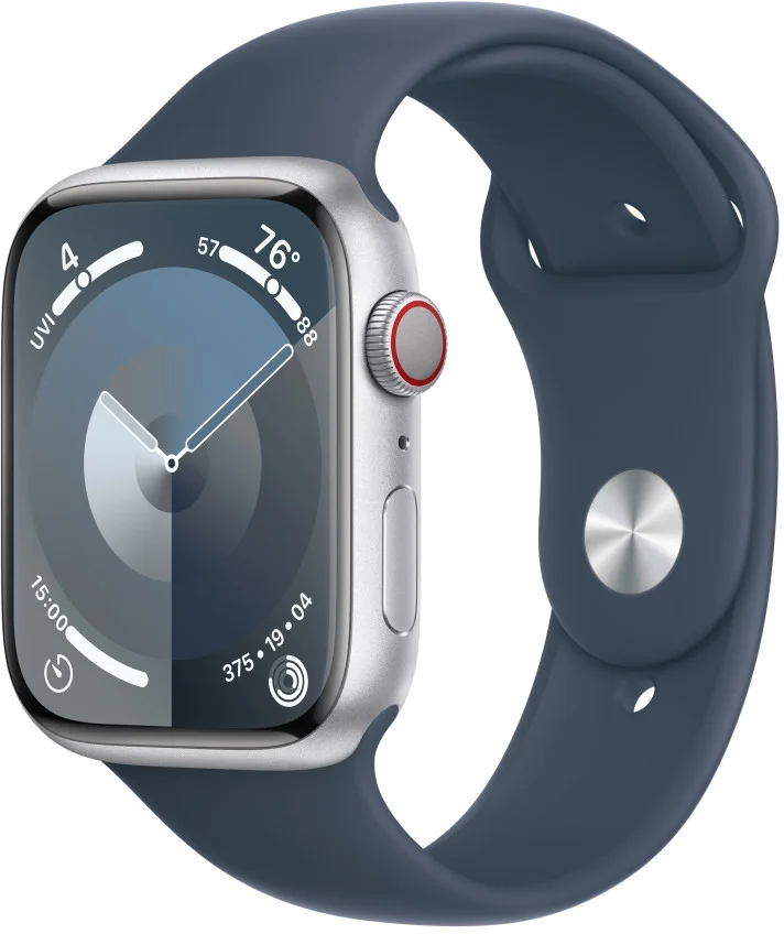 Apple Watch Series 9 45 mm Cellular Silver Aluminium s ľadovo modrým športovým remienkom - S/M