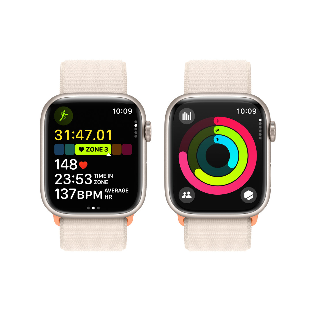 Apple Watch Series 9 45 mm Star White Aluminium s bielym športovým remienkom Star White