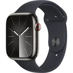 Apple Watch Series 9 45mm Cellular Grafitově šedý nerez s temně inkoustovým sportovním řemínkem - M/L