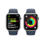 Apple Watch Series 9 45mm Cellular Stříbrný nerez s ledově modrým sportovním řemínkem - S/M