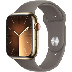 Apple Watch Series 9 45mm Cellular Zlatý nerez s jílově šedým sportovním řemínkem - M/L