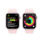 Apple Watch Series 9 45mm Růžový hliník se světle růžovým sportovním řemínkem - M/L