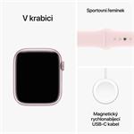 Apple Watch Series 9 45mm Růžový hliník se světle růžovým sportovním řemínkem - M/L