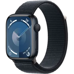 Apple Watch Series 9 45mm Temně inkoustový hliník s temně inkoustovým provlékacím sportovním řemínkem