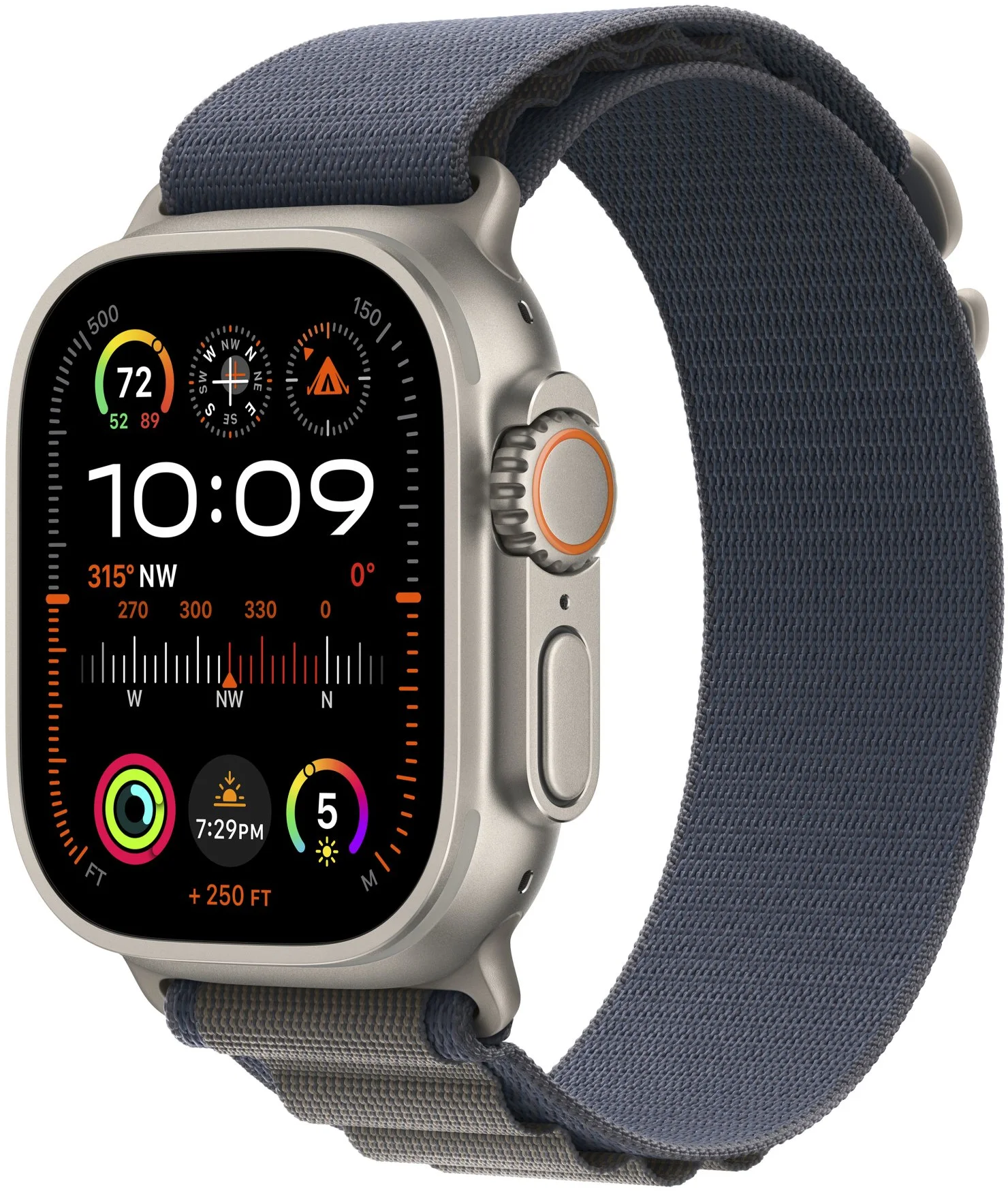 Apple Watch Ultra 2 49mm titanové pouzdro s modrým alpským tahem - Medium