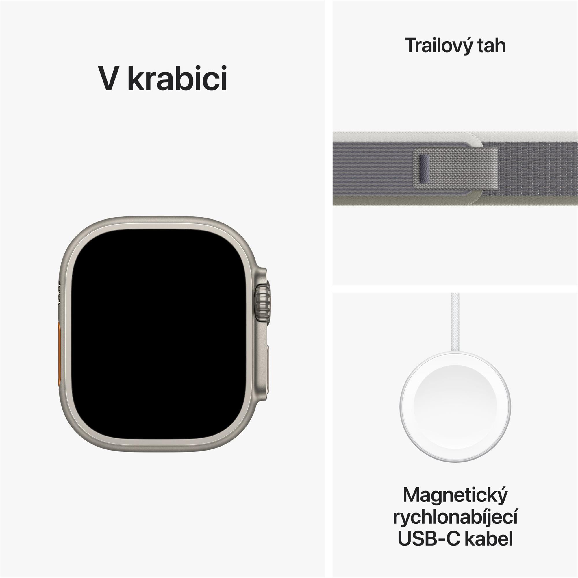 Apple Watch Ultra 2 49mm titanové pouzdro se zeleno-šedým trailovým tahem - S/M