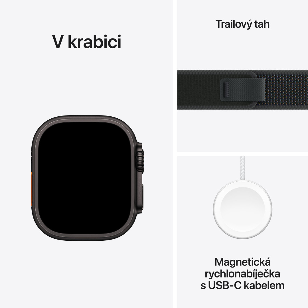 Apple Watch Ultra 2 GPS + Cellular 49 mm čierne titánové puzdro s čiernou slučkou Trail Loop - S/M (MX4U3CS/A)