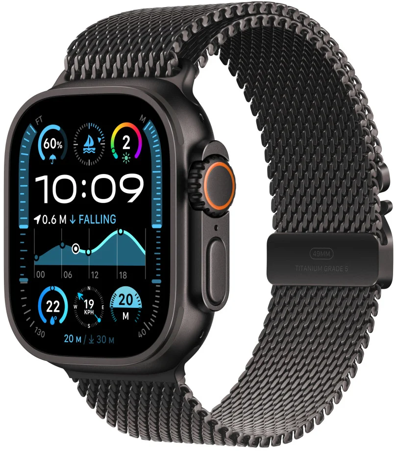 Apple Watch Ultra 2 GPS + Cellular 49 mm čierne titánové puzdro s čiernou titánovou milánskou slučkou - S (MX4W3CS/A)
