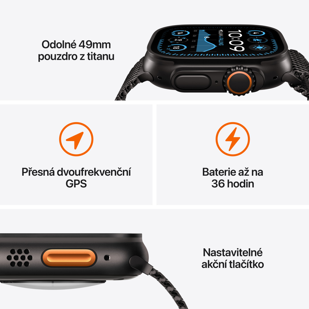 Apple Watch Ultra 2 GPS + Cellular 49 mm puzdro z prírodného titánu s modrou slučkou Trail Loop - S/M (MX4J3CS/A)