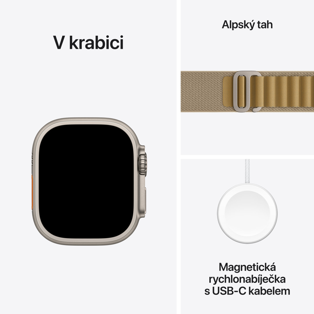 Apple Watch Ultra 2 GPS + Cellular 49 mm puzdro z prírodného titánu s opálenou alpskou slučkou - malé (MX4E3CS/A)