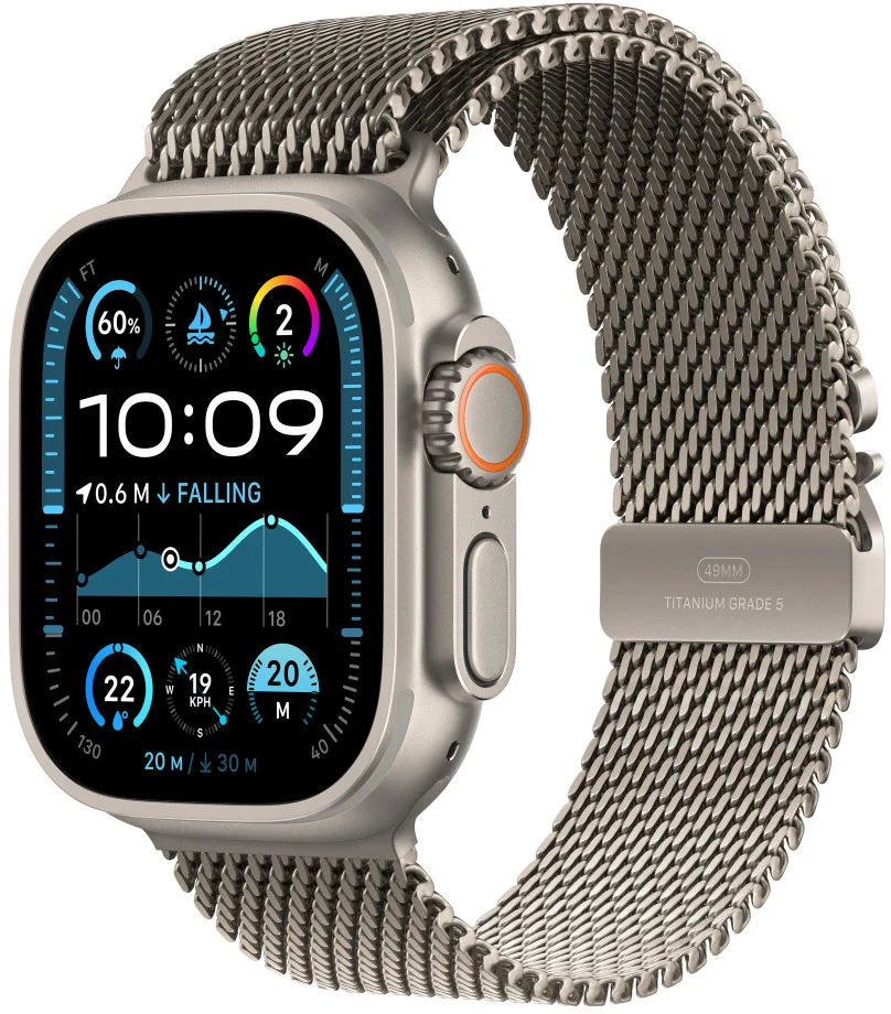 Apple Watch Ultra 2 GPS + Cellular 49mm Natural Titanium Case with Natural Titanium Milanese Loop - M (MX5R3CS/A)