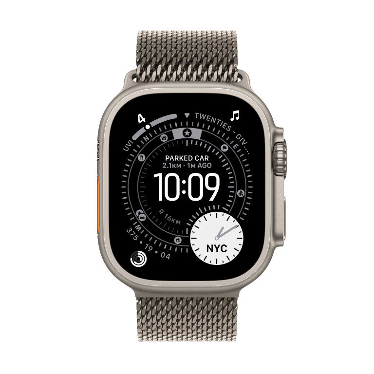 Apple Watch Ultra 3 49 mm, Titán s prírodným titánovým milánskym ťahom - L