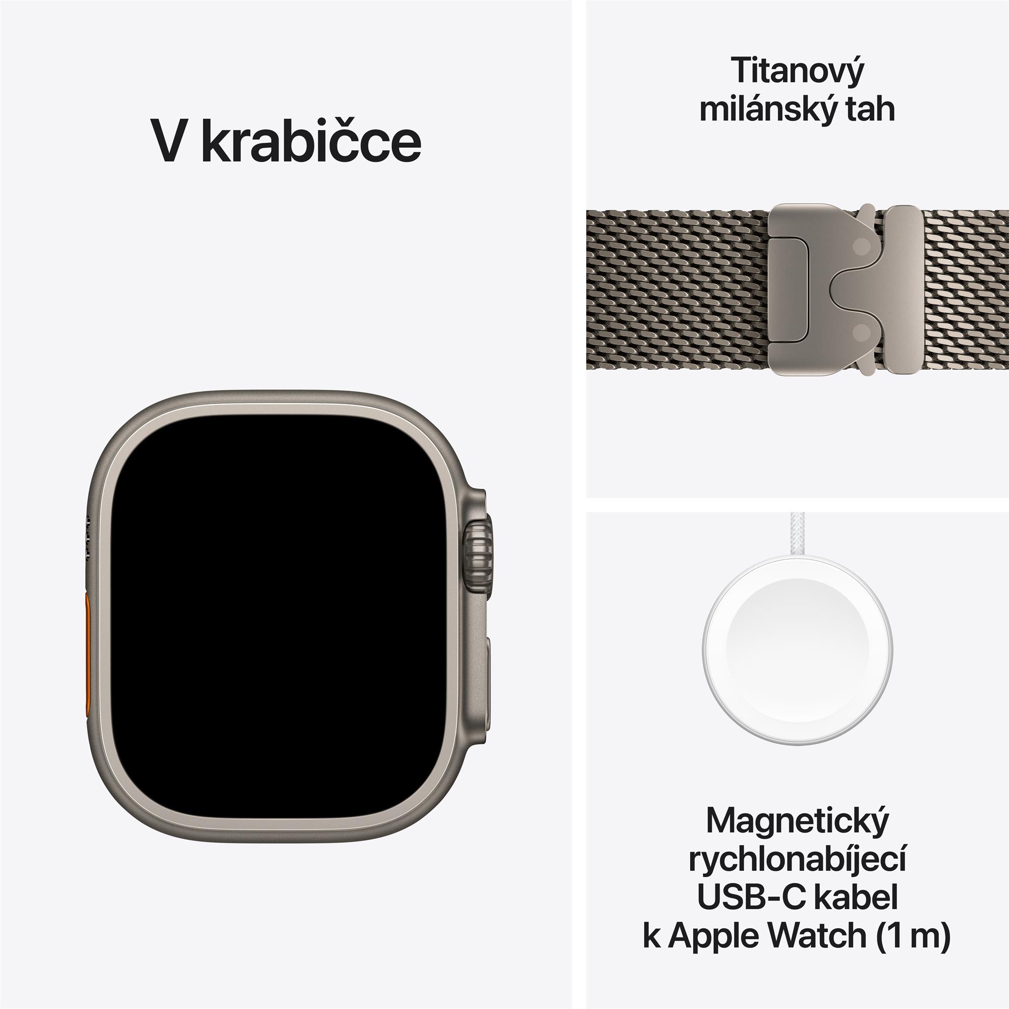 Apple Watch Ultra 4 GPS + Cellular 49 mm s puzdrom z prírodného titánu a milánskym remienkom z prírodného titánu – M