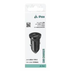 Autonabíjačka iPEAX CL-04, PD, 30 W, USB-C + USB-A, čierna