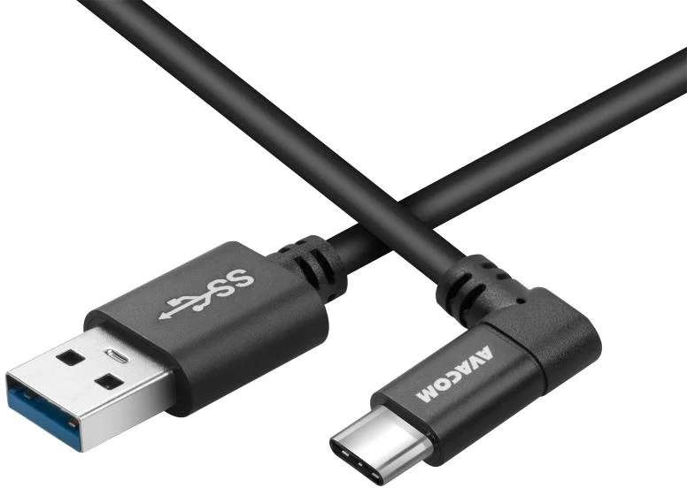 Avacom Dátový a nabíjací kábel USB - USB-C, 100 cm, 90° konektor, čierny