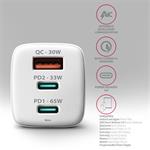 AXAGON ACU-DPQ65W, sieťová nabíjačka GaN 65 W, 3x port (USB-A + dvojitý USB-C), PD3.0/QC4+/PPS/Apple
