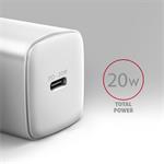 AXAGON ACU-PD20W, 20W sieťová nabíjačka, 1x port USB-C, PD3.0/PPS/QC4+/AFC/Apple, biela
