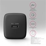 AXAGON ACU-PD30, sieťová nabíjačka 30 W, 1x port USB-C, PD3.0/PPS/QC4+/SFC/AFC/Apple, čierna