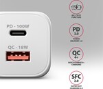 AXAGON ACU-PQ100W, GaN nabíječka do sítě 100W, USB-A + USB-C, PD3.0/PPS/QC4+/SFC2.0/Apple, bílá