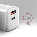 AXAGON ACU-PQ30W, napájacia nabíjačka 30 W, 2x port (USB-A + USB-C), PD3.0/PPS/QC4+/SFC/AFC/Apple, biela