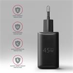 AXAGON ACU-PQ45 GaN sieťová nabíjačka 45 W, 2x port (USB-A + USB-C), PD3.0/PPS/QC4+/SFC 2.0/AFC/Apple