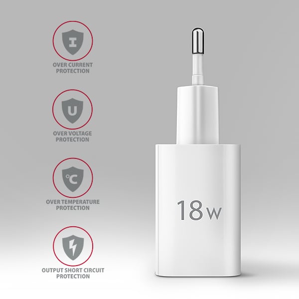 AXAGON ACU-QC18W, nabíječka do sítě 18W, 1x port USB-A, QC3.0/AFC/Apple, bílá