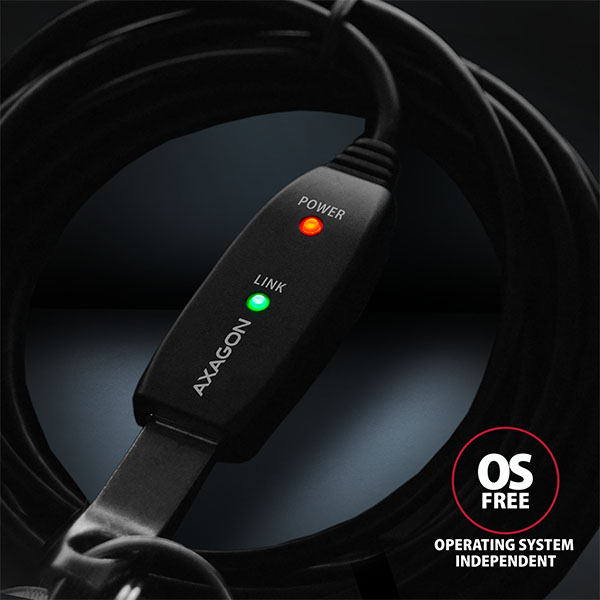AXAGON ADR-207, USB 2.0 A-M -> A-F aktivní prodlužovací / repeater kabel, 7.5m
