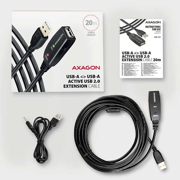 AXAGON ADR-220, USB 2.0 A-M -> A-F aktivní repeater kabel, 20m