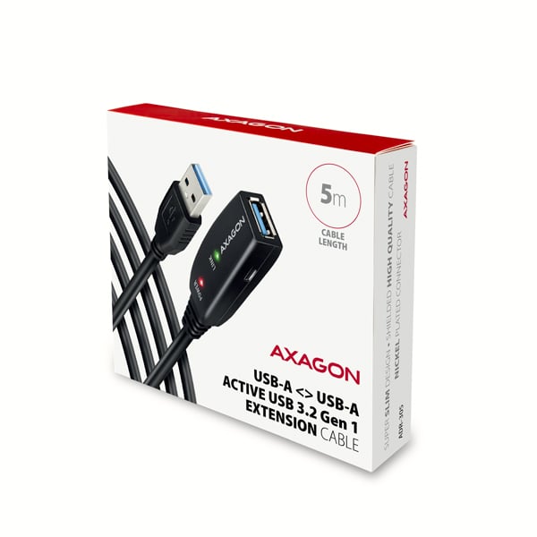 AXAGON ADR-305, USB 3.2 Gen 1 A-M -> A-F aktívny predlžovací / opakovací kábel, 5 m