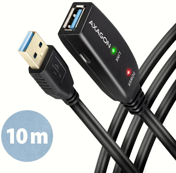 AXAGON ADR-310, USB 3.2 Gen 1 A-M -> A-F aktivní prodlužovací / repeater kabel, 10m
