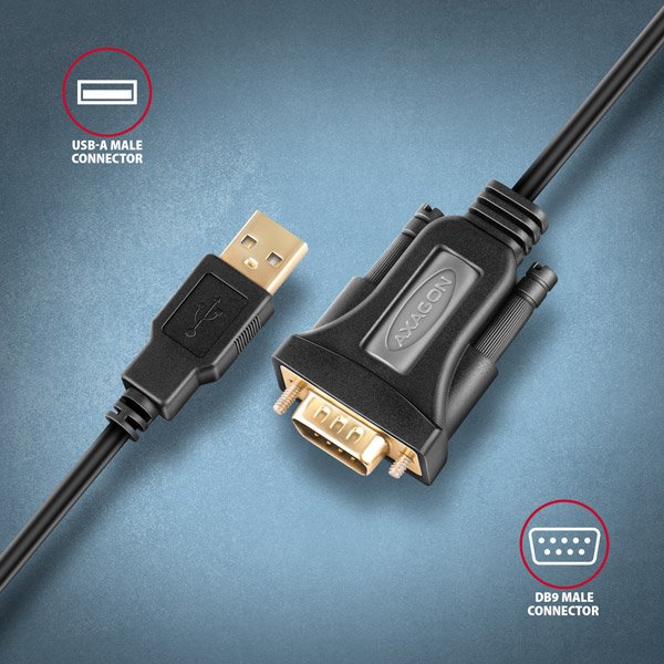 AXAGON ADS-1PQN, USB-A 2.0 na sériový RS-232 DB9-M FTDI adaptér / kábel 1,5 m