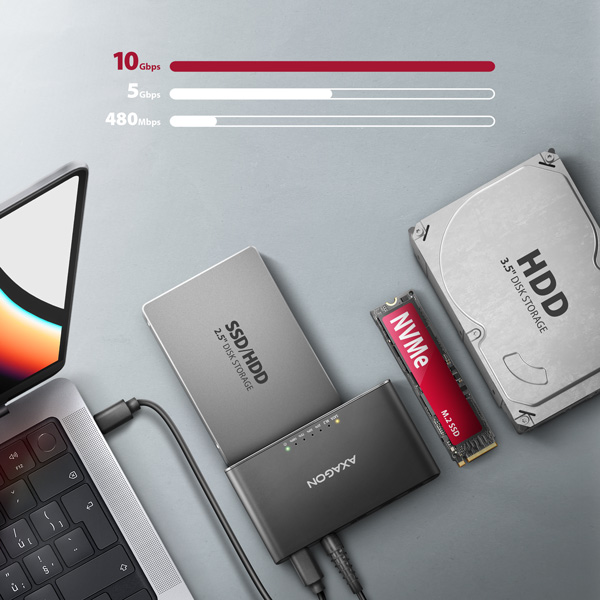 AXAGON ADSA-CC USB-C 10Gbps adaptér pro M.2 NVMe + SATA